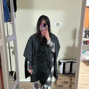 Black and Gray Patterned Poncho